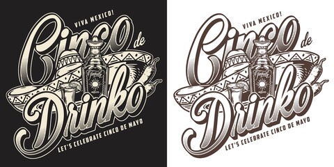 Vintage emblem with sombrero and tequila