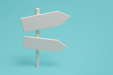 White directions sign on blue bluebackground. 3d rendering