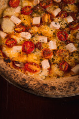 Perfect Pasta Classic Pizza Homemade Artisan Bacon Tomato Sauce Sausage Sweet Melted Cheese Onion Chicken Meat Shrimp Menu Gourmet on a Dark Background