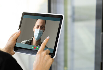 man in face mask for protect covid-19 and work on laptop computer, businessman quarantine work from home, new normal, social distancing and stay home.