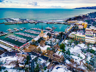 Winter in Sochi aerial panoramic view, Russia