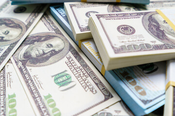 Close-Up Of American One Hundred Dollar Bills