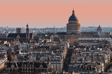 City view on the 5th Arrondissement in Paris with the Panthéon during a mild spring sunset