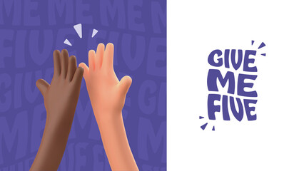 High five 3d cartoon hands vector illustration. Multiethnic friendship. Teamwork business success © Oleg