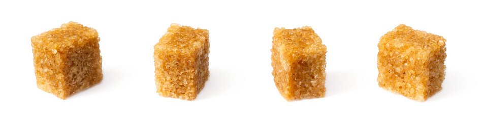 Brown sugar cubes isolated on white background