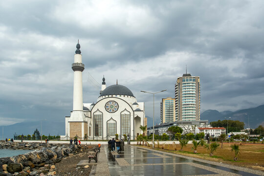 Iskenderun, Hatay - Turkey  09/02/2022 : Nihal Atakaş mosque   in iskenderun seaport at Hatay city of Turkey