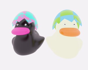 Black duck and white duck.3dillustration