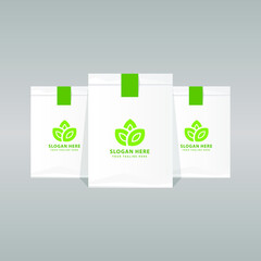 Set of empty pouch packaging mockup with leaf logo design. Can be used for your designs, presentations, promos and advertisements.

