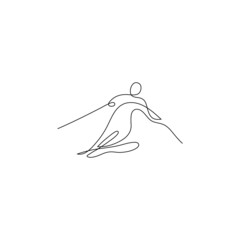 One line skier. Winter sport symbol design. Hand drawn sketch. Vector illustration.
