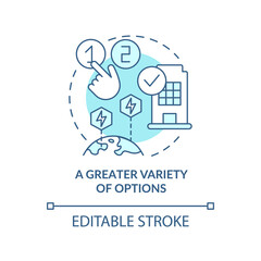 Greater variety of options turquoise concept icon. Choose best plan. PPA pros abstract idea thin line illustration. Isolated outline drawing. Editable stroke. Arial, Myriad Pro-Bold fonts used