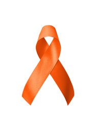 Orange ribbon isolated on white background (clipping path) awareness on leukemia, kidney cancer,...