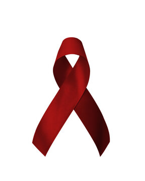 Burgundy ribbon for multiple myeloma cancer awareness month, Sickle-Cell Anemia, Adults with disabilities with bow on white background (clipping path)