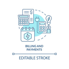 Billing and payments turquoise concept icon. Financial processes. PPA sales abstract idea thin line illustration. Isolated outline drawing. Editable stroke. Arial, Myriad Pro-Bold fonts used