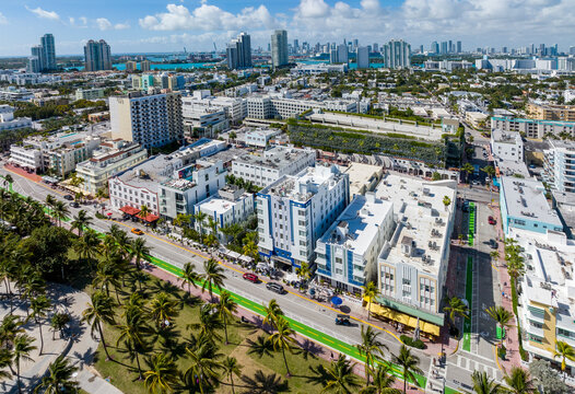 Aerial View, Art Deco District and Lummus Park.Ocean Drive,South Beach.Miami Beach  .Miami .Florida,USA