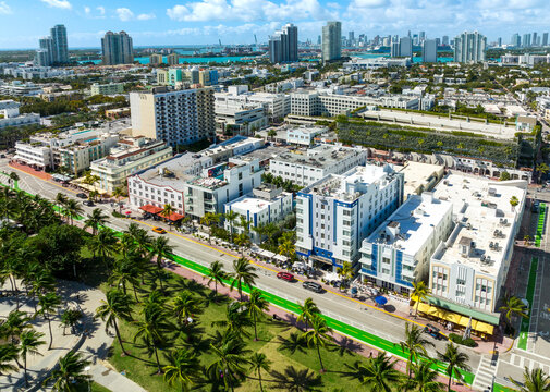 Aerial View, Art Deco District And Lummus Park.Ocean Drive,South Beach.Miami Beach  .Miami .Florida,USA