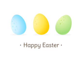 Cute Happy Easter greeting card. Cartoon illustration of colorful eggs. Vector 10 EPS.