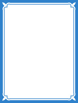 Blue border frame board. Vector background or book page. Simple rectangular billboard, plaque, signboard or label