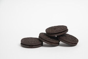 soft dark chocolate brownie cookies on white background.
