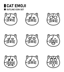 Cat emoji outline icon set.