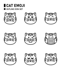 Cat emoji outline icon set.