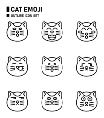 Cat emoji outline icon set.