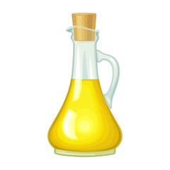 Bottle glass oil with cork stopper. Color vector realistic illustration