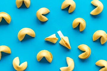 Chinese fortune cookies pattern top view. Chinese New Year food