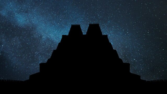 Aztec Pyramid Templo Mayor: Time Lapse by Night with Stars and Milky Way in Background, Mexico