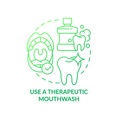 Use therapeutic mouthwash green gradient concept icon. Prevent periodontitis abstract idea thin line illustration. Protect from oral health issues. Isolated outline drawing. Myriad Pro-Bold font used
