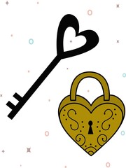 Vector image of a lock with a key.Valentine is day