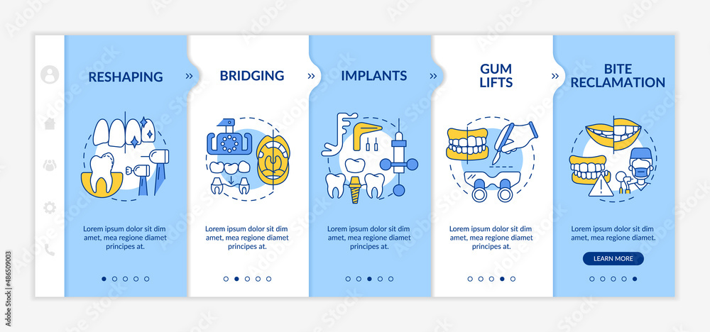 Poster cosmetic enhancement procedures blue onboarding template. install implants. responsive mobile websit