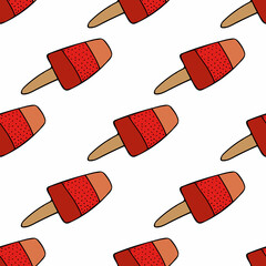 Seamless pattern with raspberry ice cream on white background. Vector image.