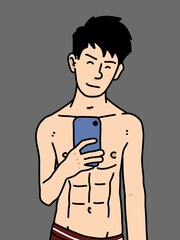 Fototapeta premium cute man cartoon on gray background