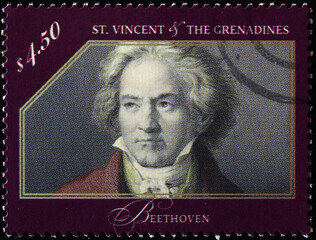 Beethoven portrait on stamp of Saint Vincent