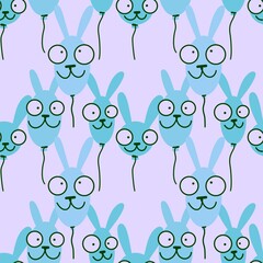 Seamless rabbits balloons pattern for kids and gifts and cards and linens and fabrics and textiles and packaging