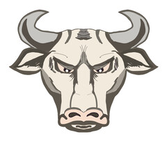 Close-up of a bull's muzzle with large horns.