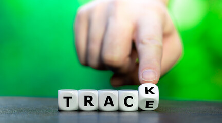 Dice form the words track and trace.