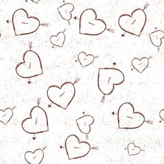 14th February saint Valentine’s Day postcard with seamless pattern pattern with brown hand drawn hearts 