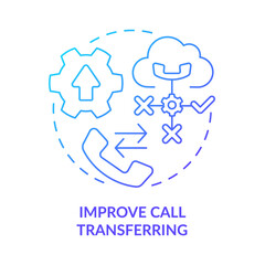 Improve call transferring blue gradient concept icon. Easy communication. UCaaS usage benefits abstract idea thin line illustration. Isolated outline drawing. Myriad Pro-Bold fonts used