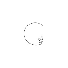 One line Star and Crescent. Muslim symbol. Trendy concept fashion design. Vector illustration