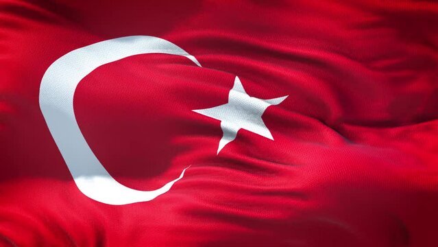 Turkish flag is waving slow motion in full screen. Loopable 4K resolution animation. Loop ready video file.