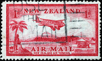 Vintage air mail postage stamp from New Zealand