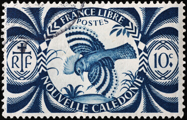 Vintage postage stamp of New Caledonia with a bird