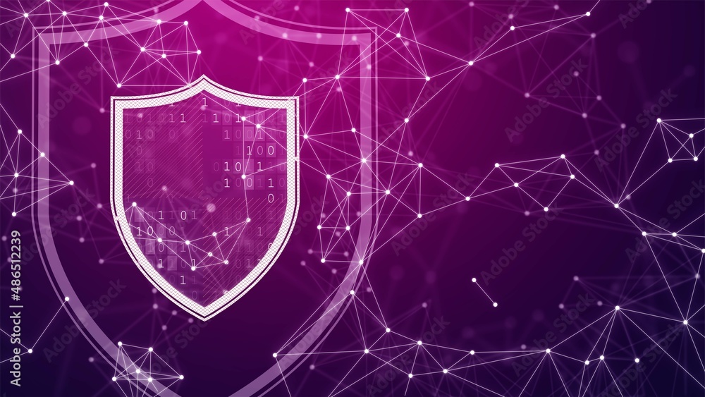Poster vector neon background with digital shield. texture of connected network lines. information security
