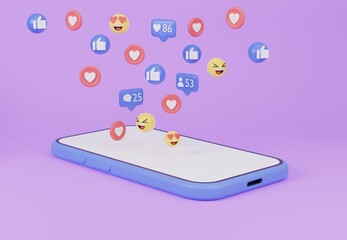 3D illustration Social media platform, online social communication applications concept, Smart phone with social media icons