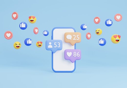 3D illustration Social media platform, online social communication applications concept, Smart phone with social media icons