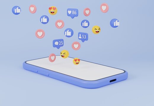 3D illustration Social media platform, online social communication applications concept, Smart phone with social media icons