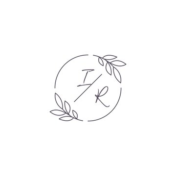recommend clip art: Initials IR monogram wedding logo with simple leaf outline and circle style