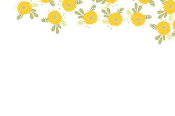 Floral frame based on traditional folk art ornaments on white background. Ornate border with blue flowers. Vector stock illustration for wallpaper, posters, card. Scandinavian style. Copy space