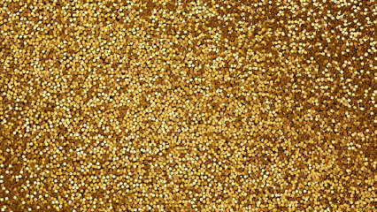 3d golden glitter texture. Shine metal yellow background. Decorative pattern design with circle shape